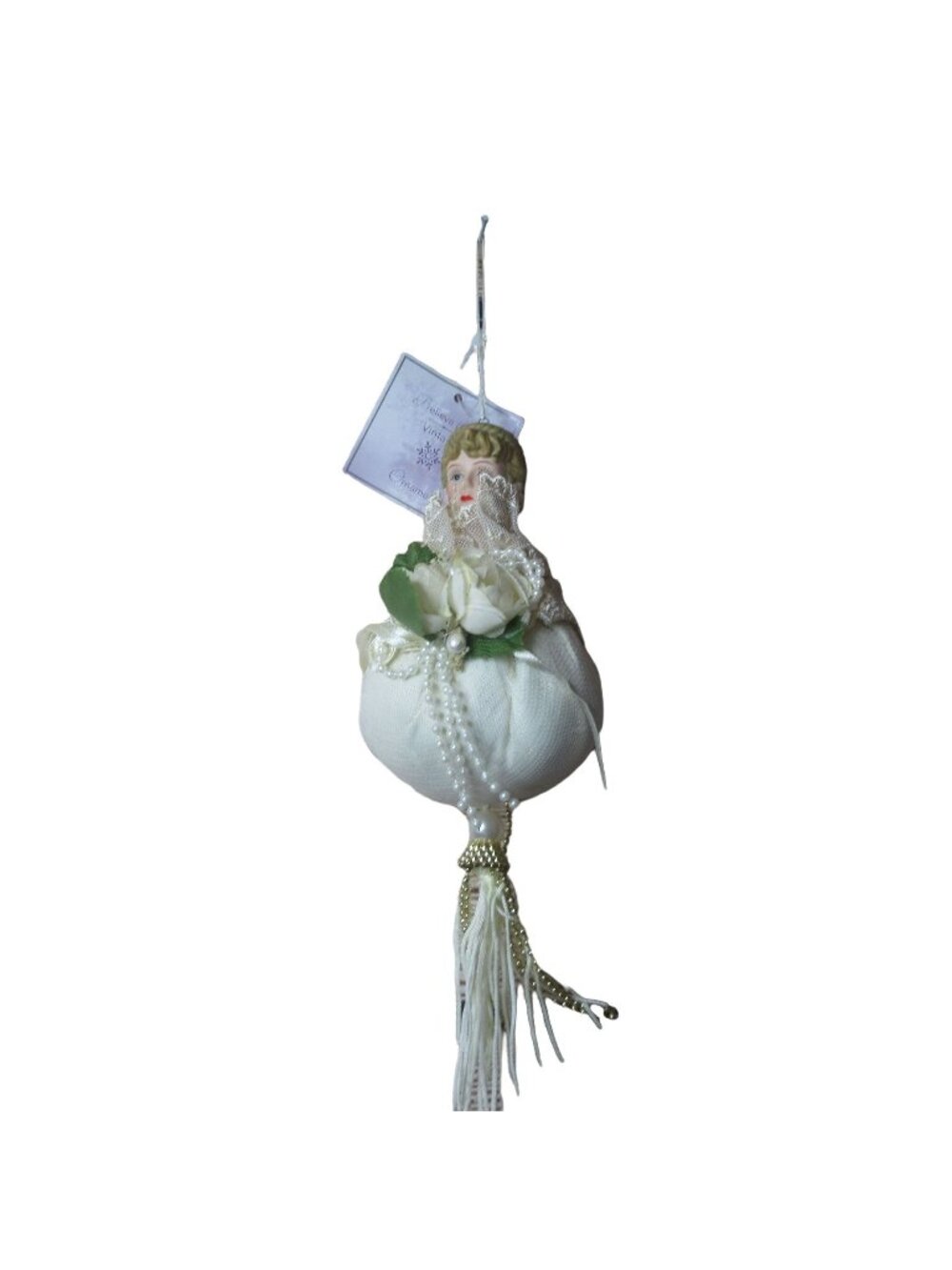 Believe in Vintage Porcelain Doll Head & Ball with Tassel Christmas Ornament